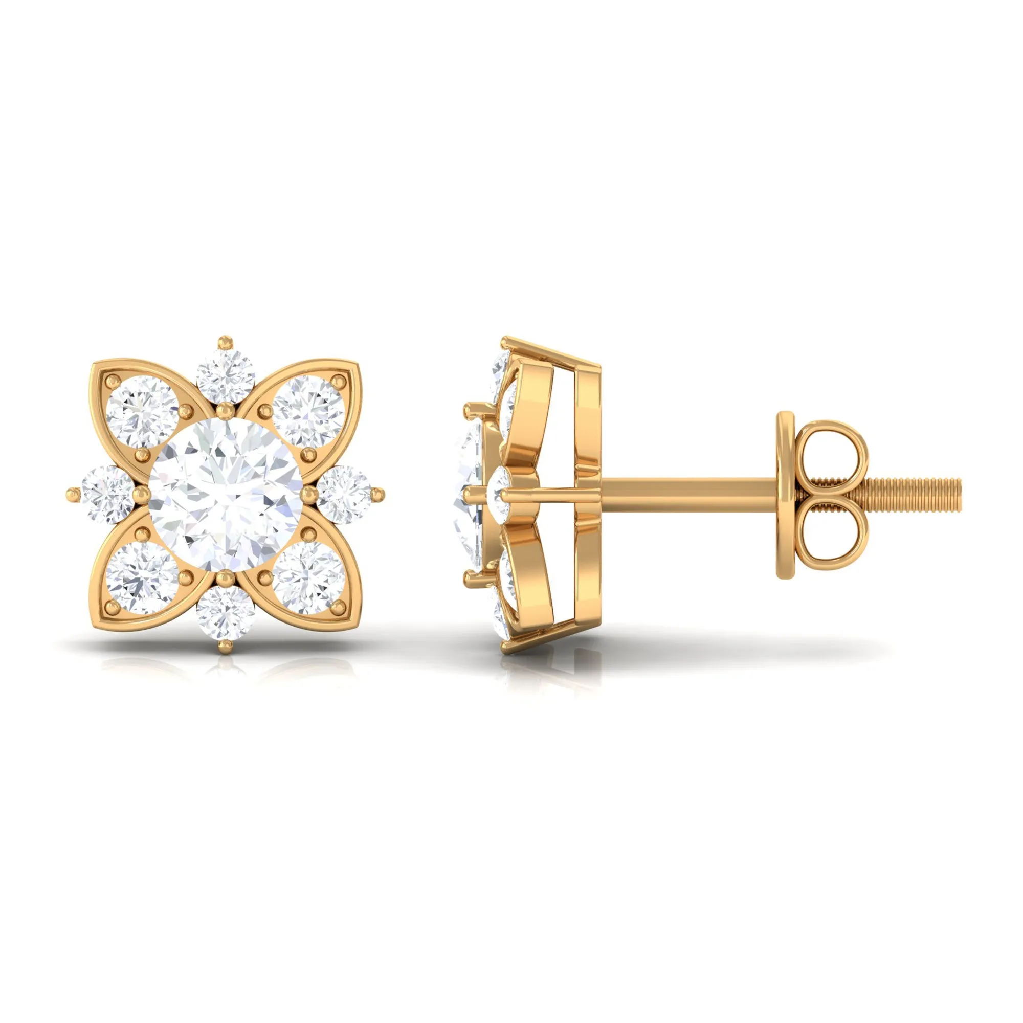 Certified Moissanite Floral Stud Earrings