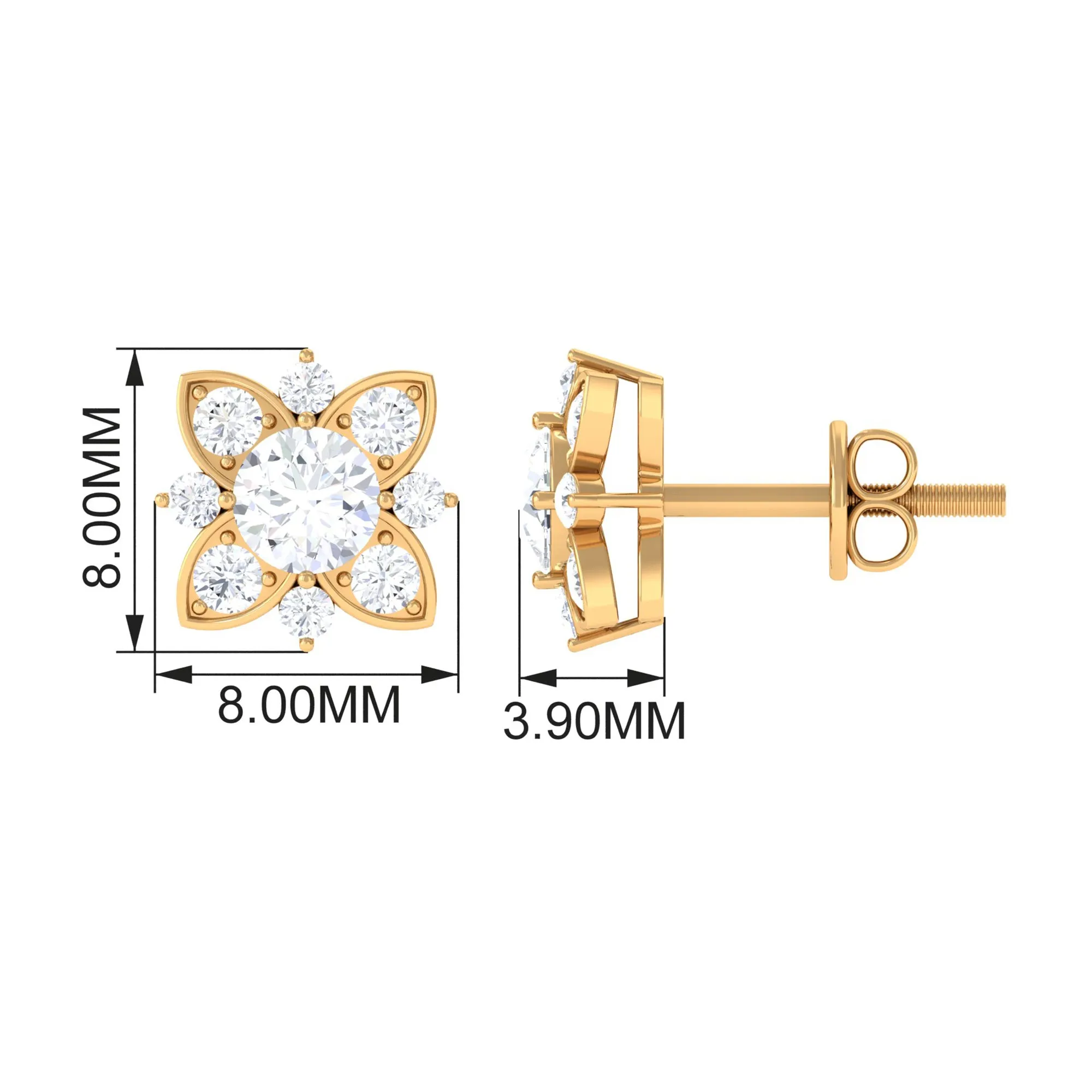 Certified Moissanite Floral Stud Earrings