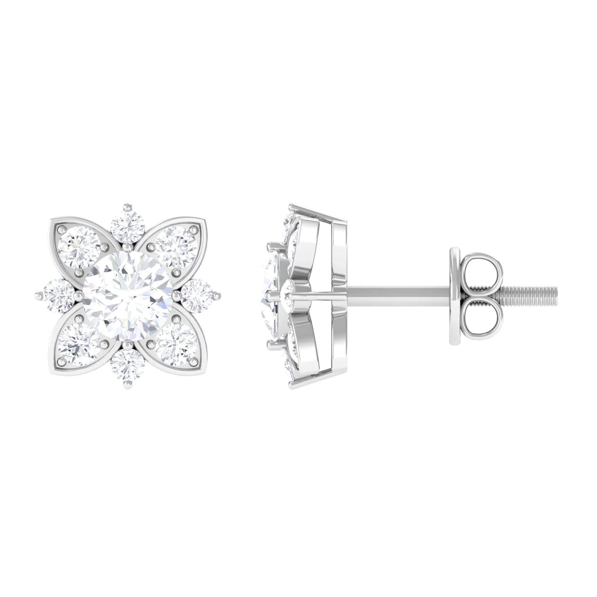 Certified Moissanite Floral Stud Earrings