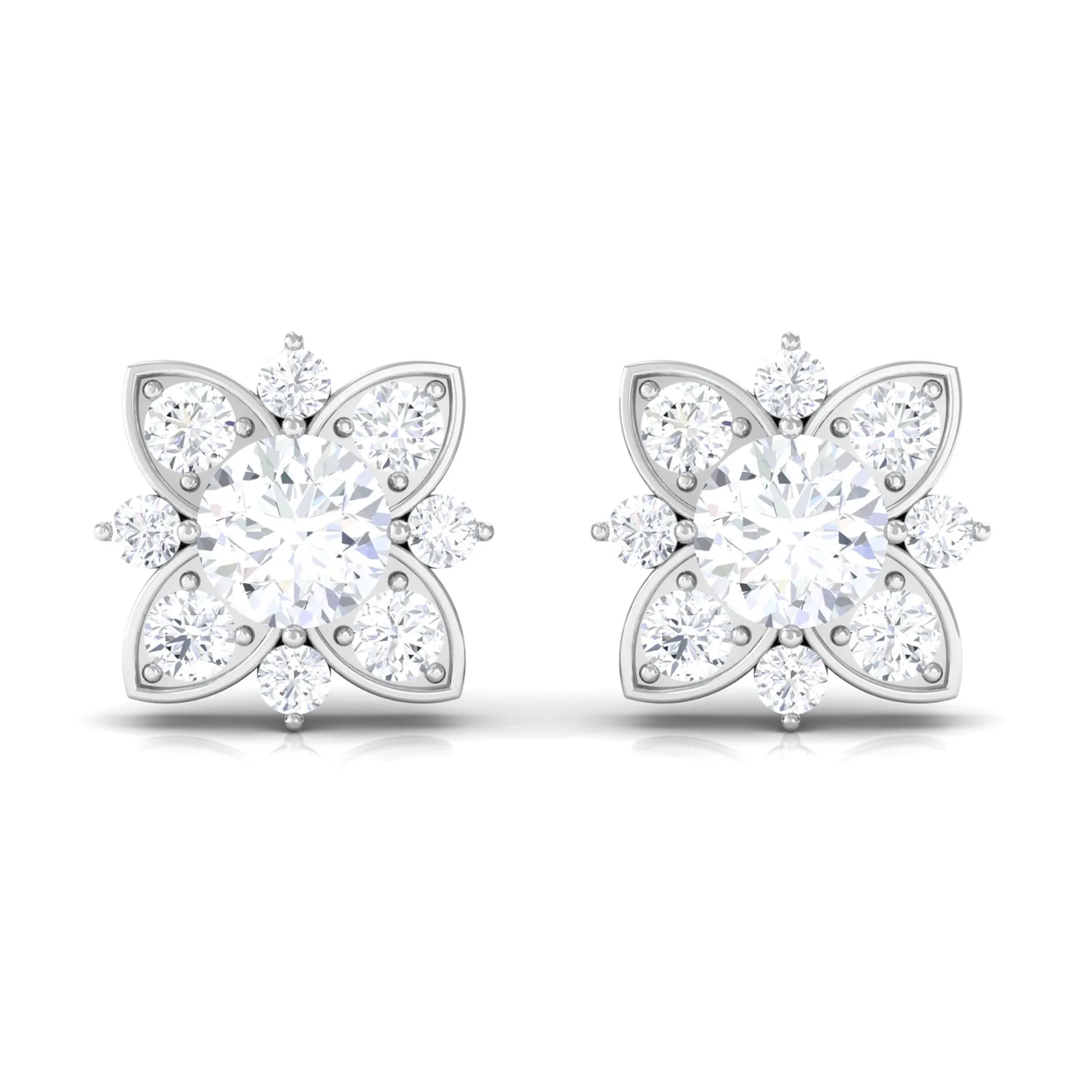 Certified Moissanite Floral Stud Earrings