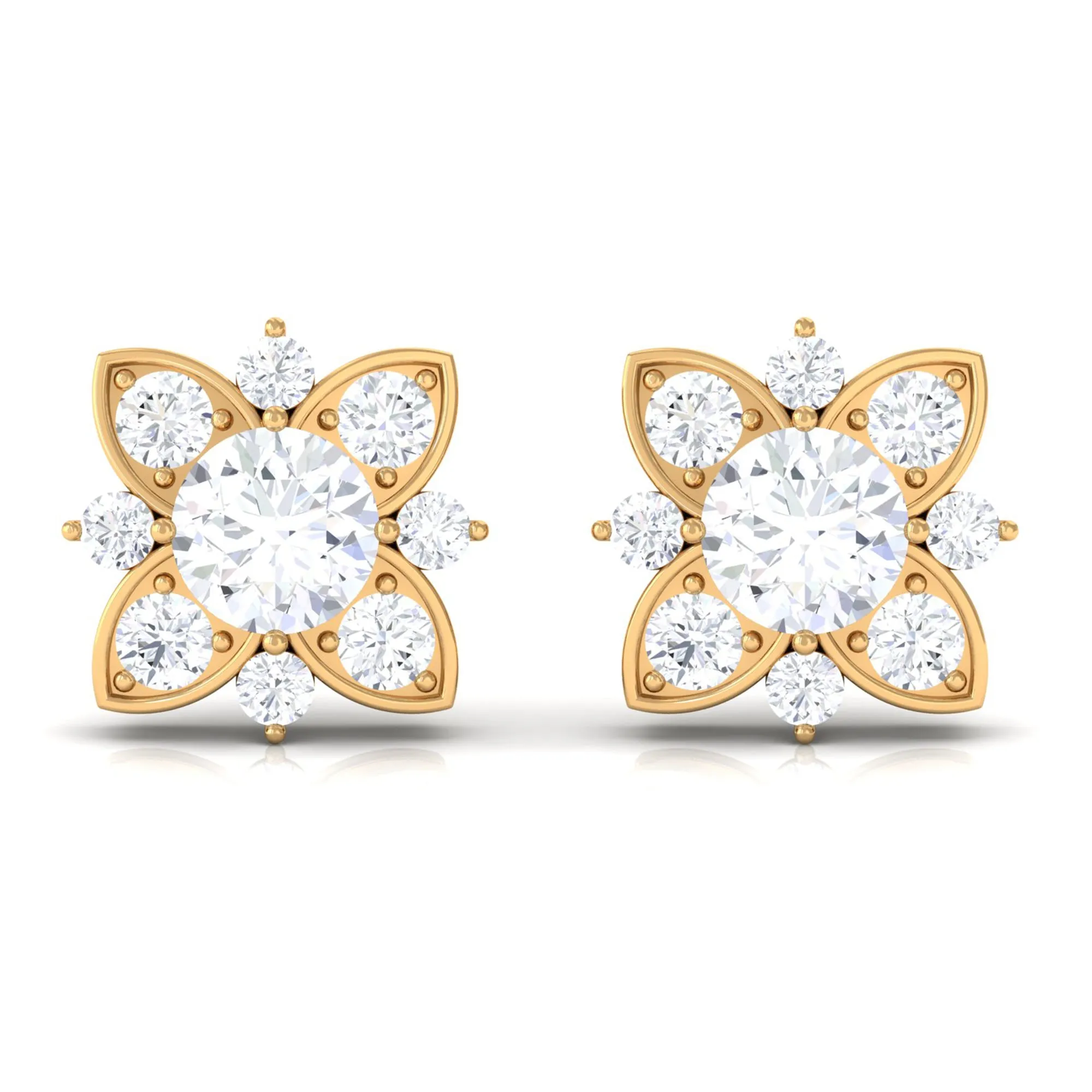 Certified Moissanite Floral Stud Earrings