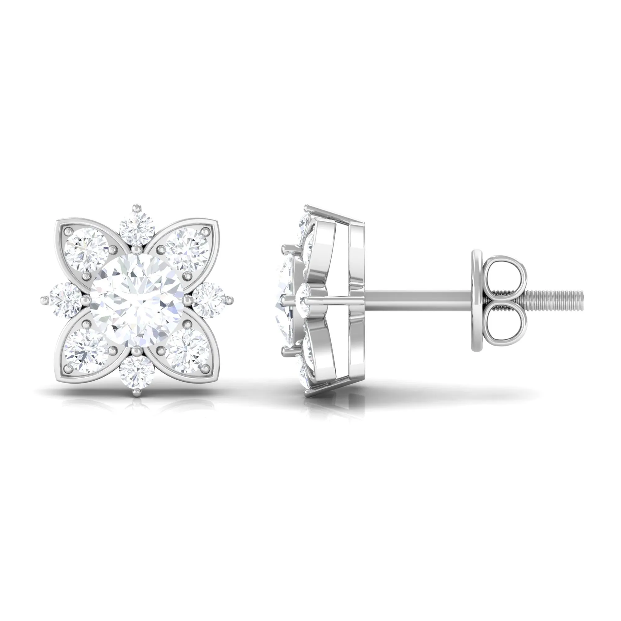 Certified Moissanite Floral Stud Earrings