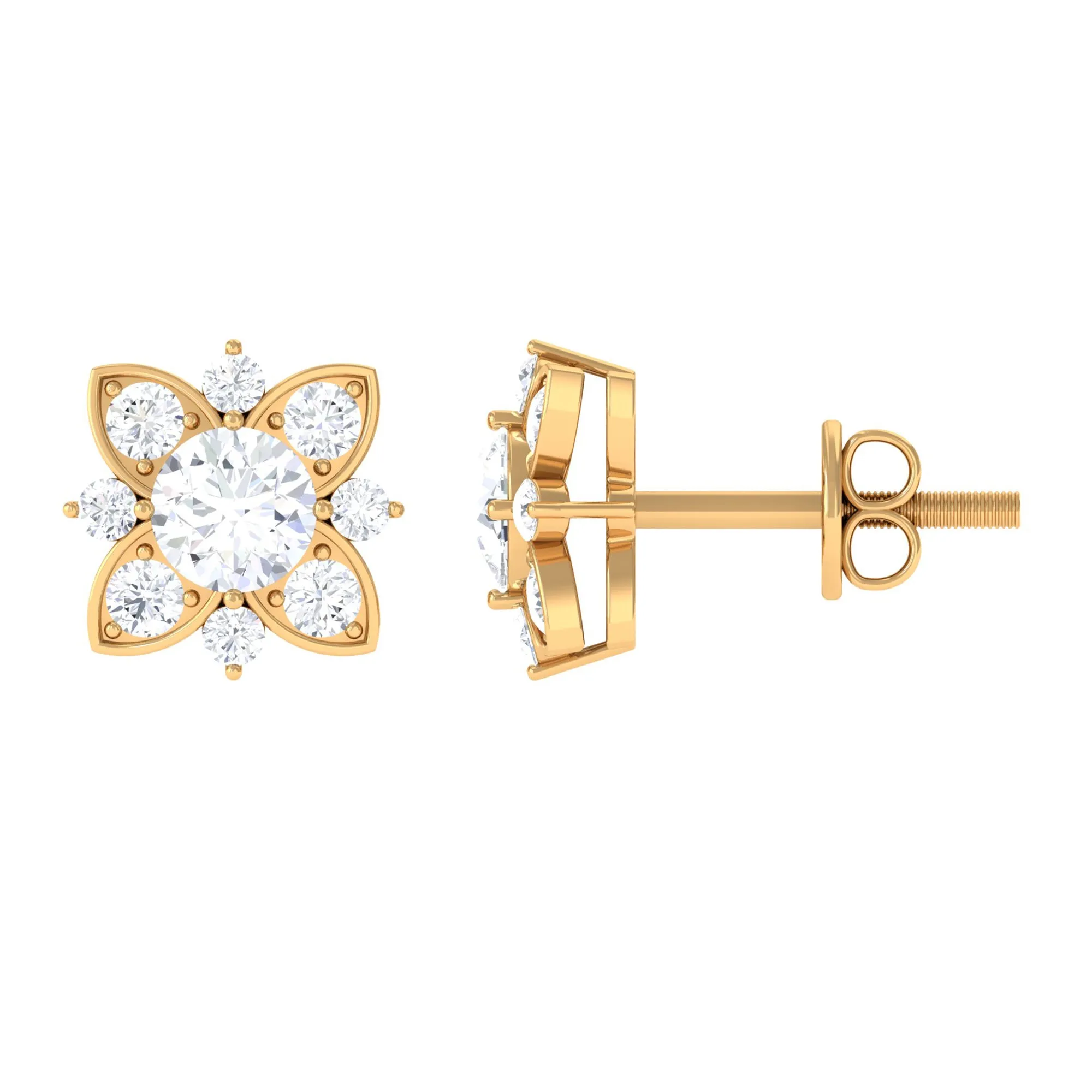 Certified Moissanite Floral Stud Earrings