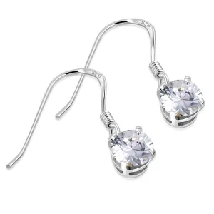 Clear CZ Round Sterling Silver Dangling Earrings