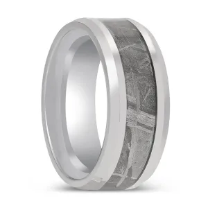 CLESTIAL | Tungsten Ring, Meteorite Inlay Ring, Beveled Edges