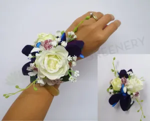 Corsage & Buttonhole - Blue Orchid & White Rose - CB0005 - $62/set