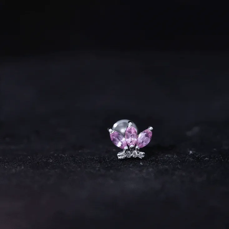 Created Pink Sapphire and Moissanite Flower Helix Earring