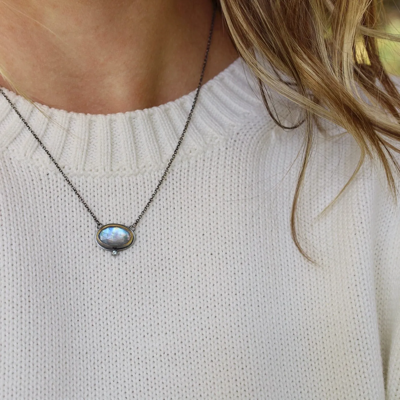 Crescent Rim Necklace with Moonstone