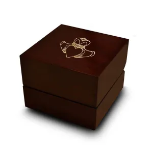 Crowned Heart Shaped Symbol Engraved Wood Ring Box Chocolate Dark Wood Personalized Wooden Wedding Ring Box