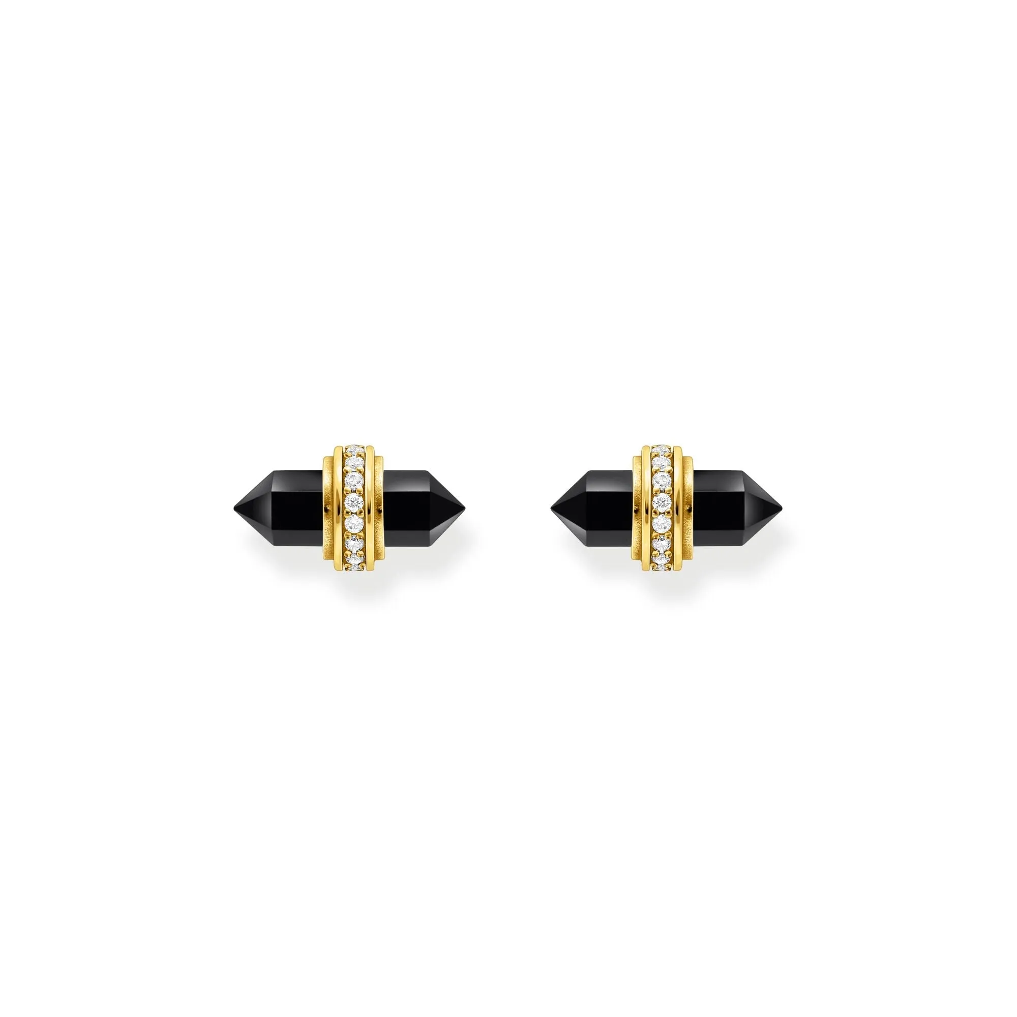 Crystal ear studs with onyx Gold