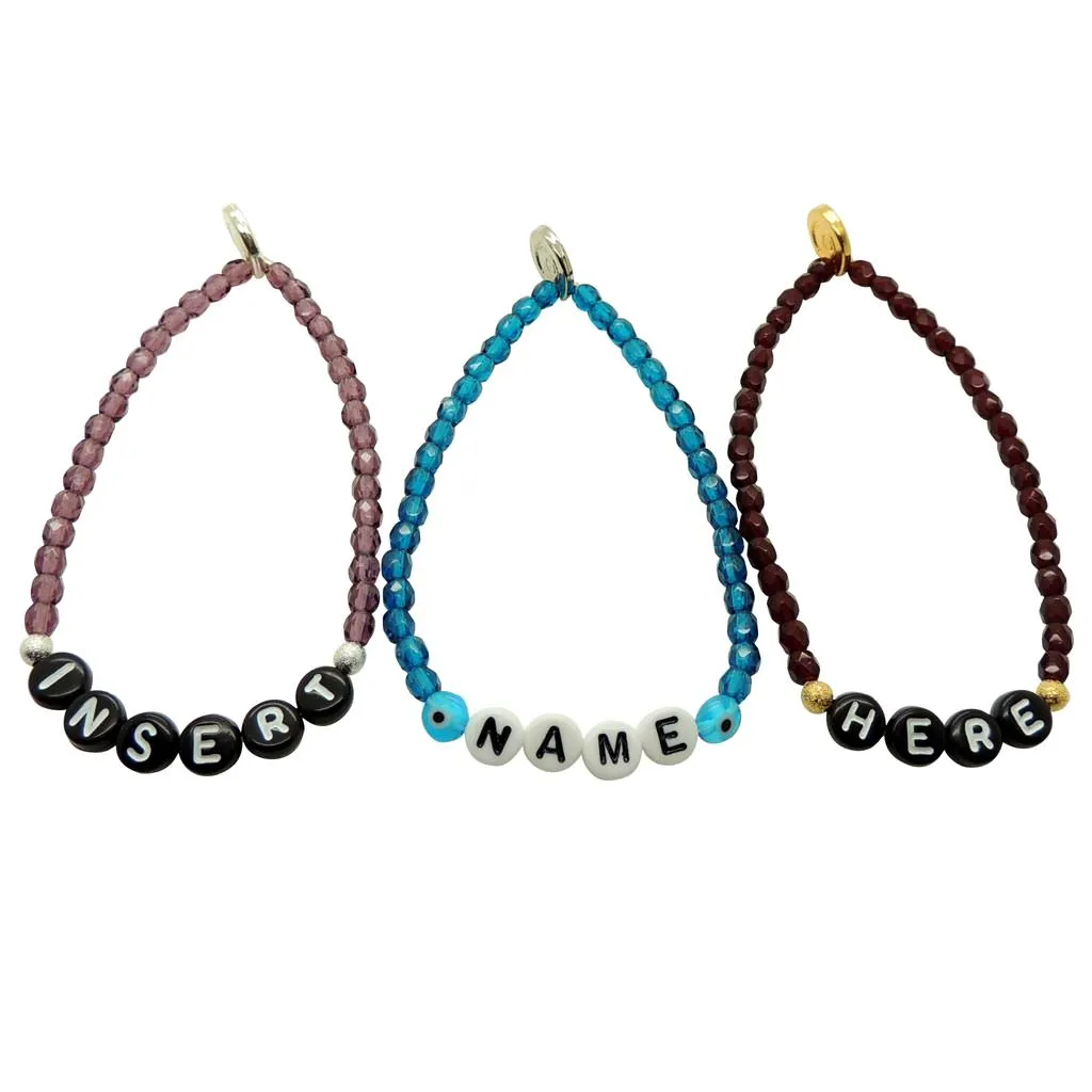 DIY Name Alphabet Charm Faceted Glass Bead Bracelet