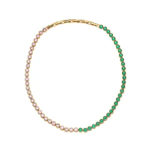 Dotty Tennis Necklace Emerald, Rose Pink CZ and Gold