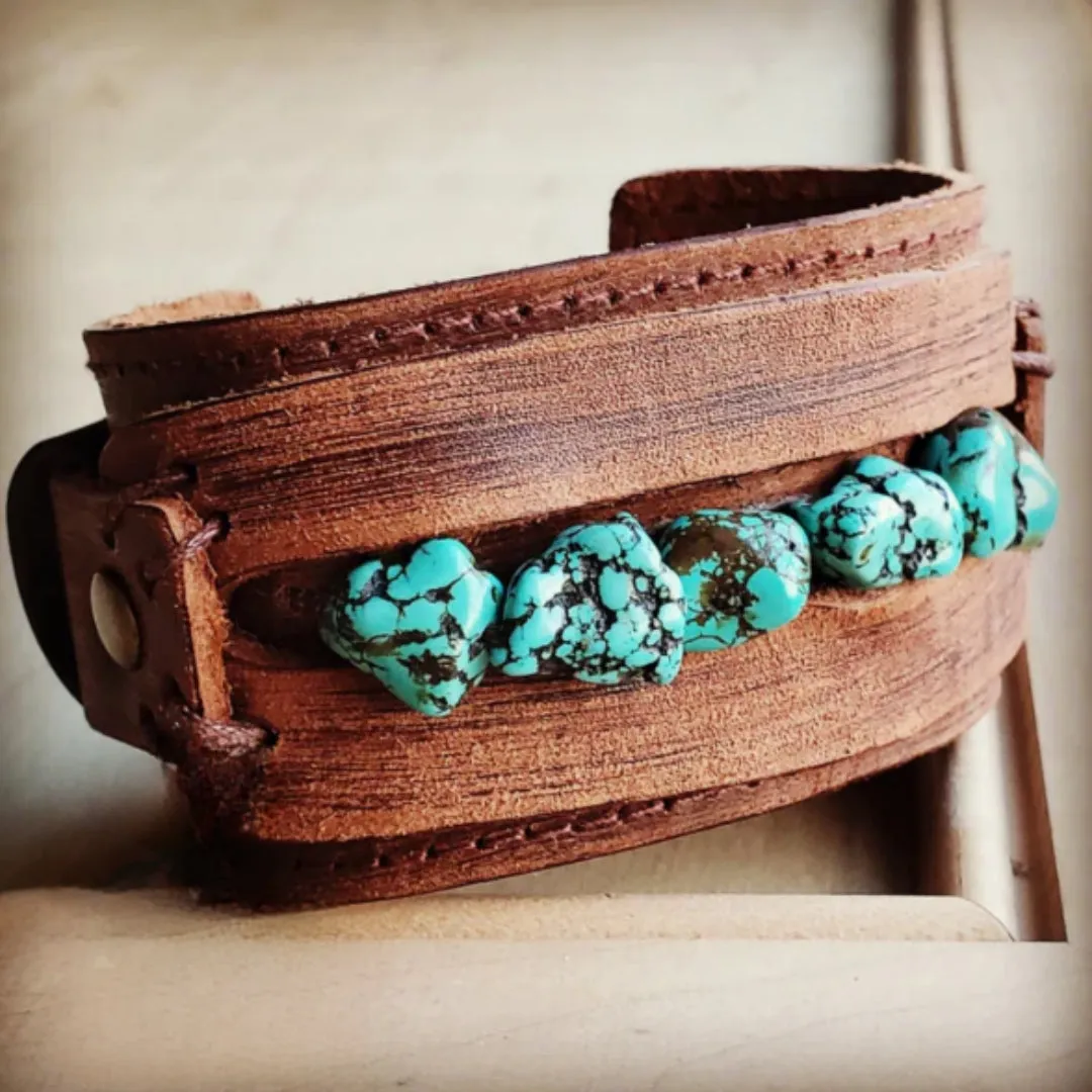 Dusty Leather Cuff w/ Blue Turquoise