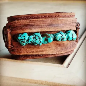 Dusty Leather Cuff w/ Blue Turquoise