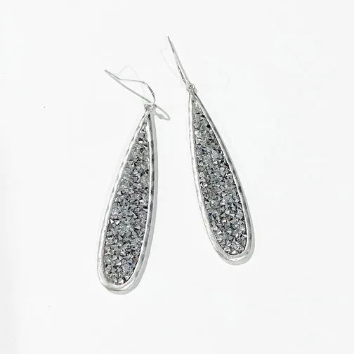 Elongated Silver Sparkling Crystal Drop Earrings