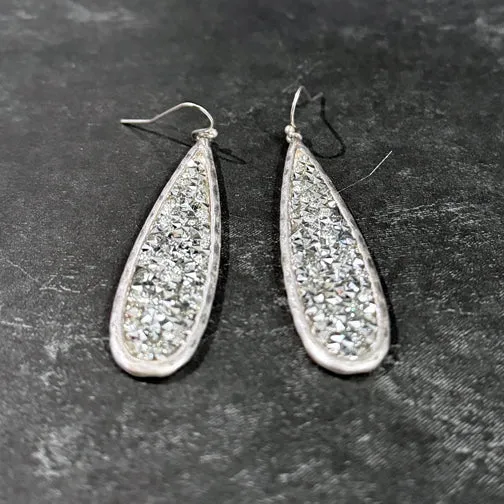 Elongated Silver Sparkling Crystal Drop Earrings