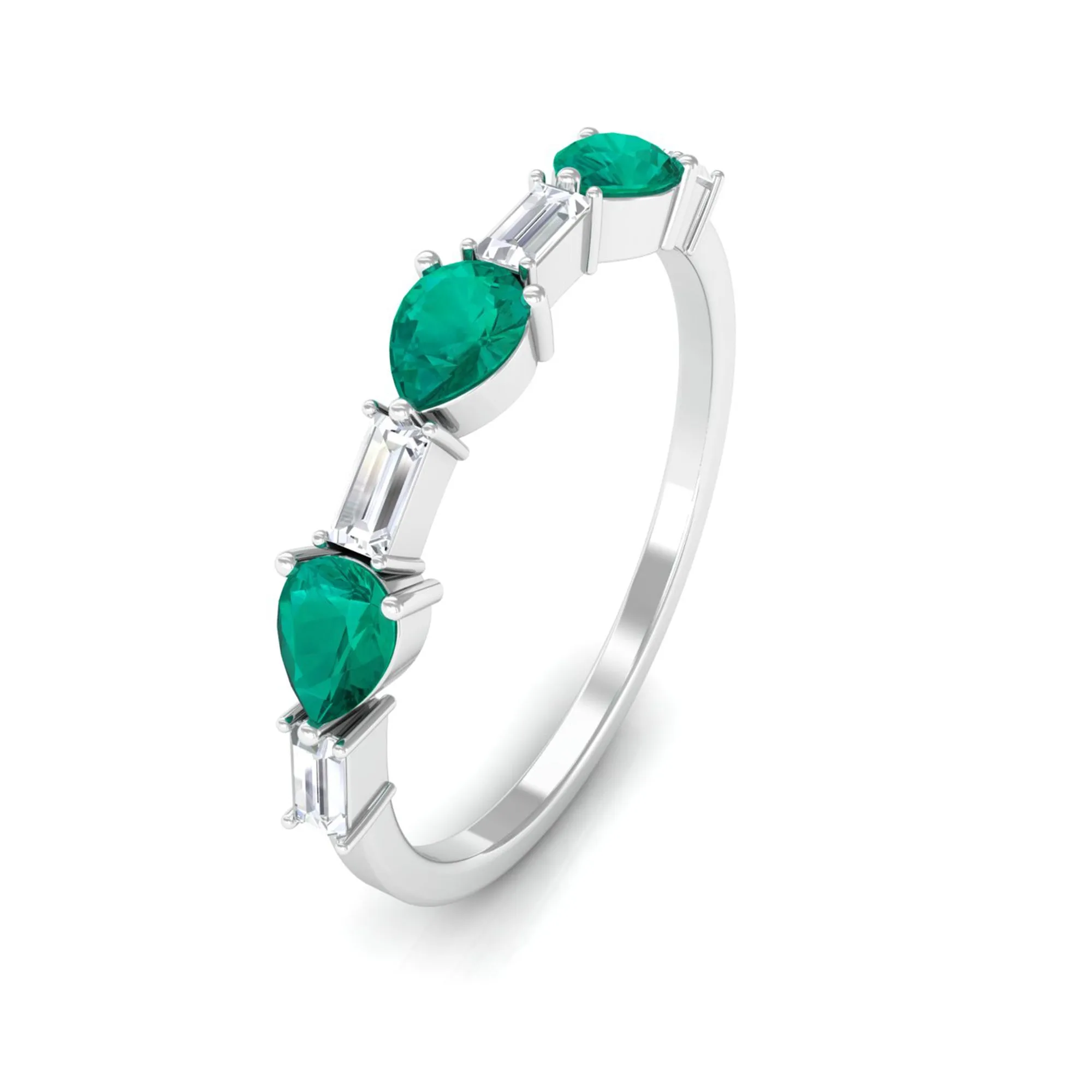 Emerald and Diamond East West Half Eternity Ring