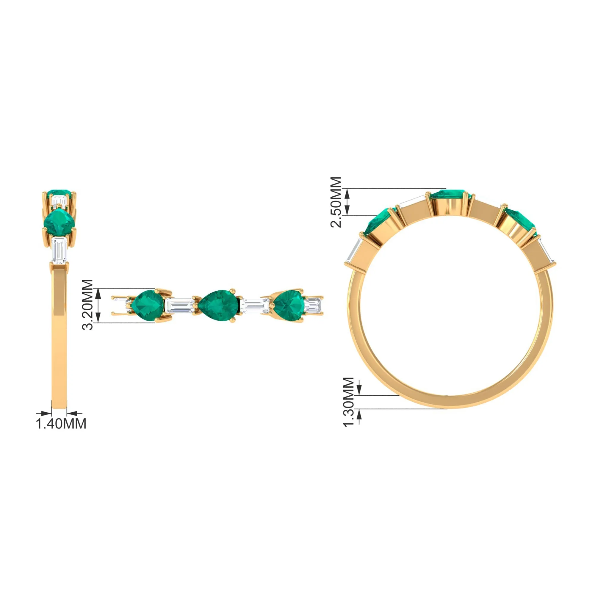 Emerald and Diamond East West Half Eternity Ring