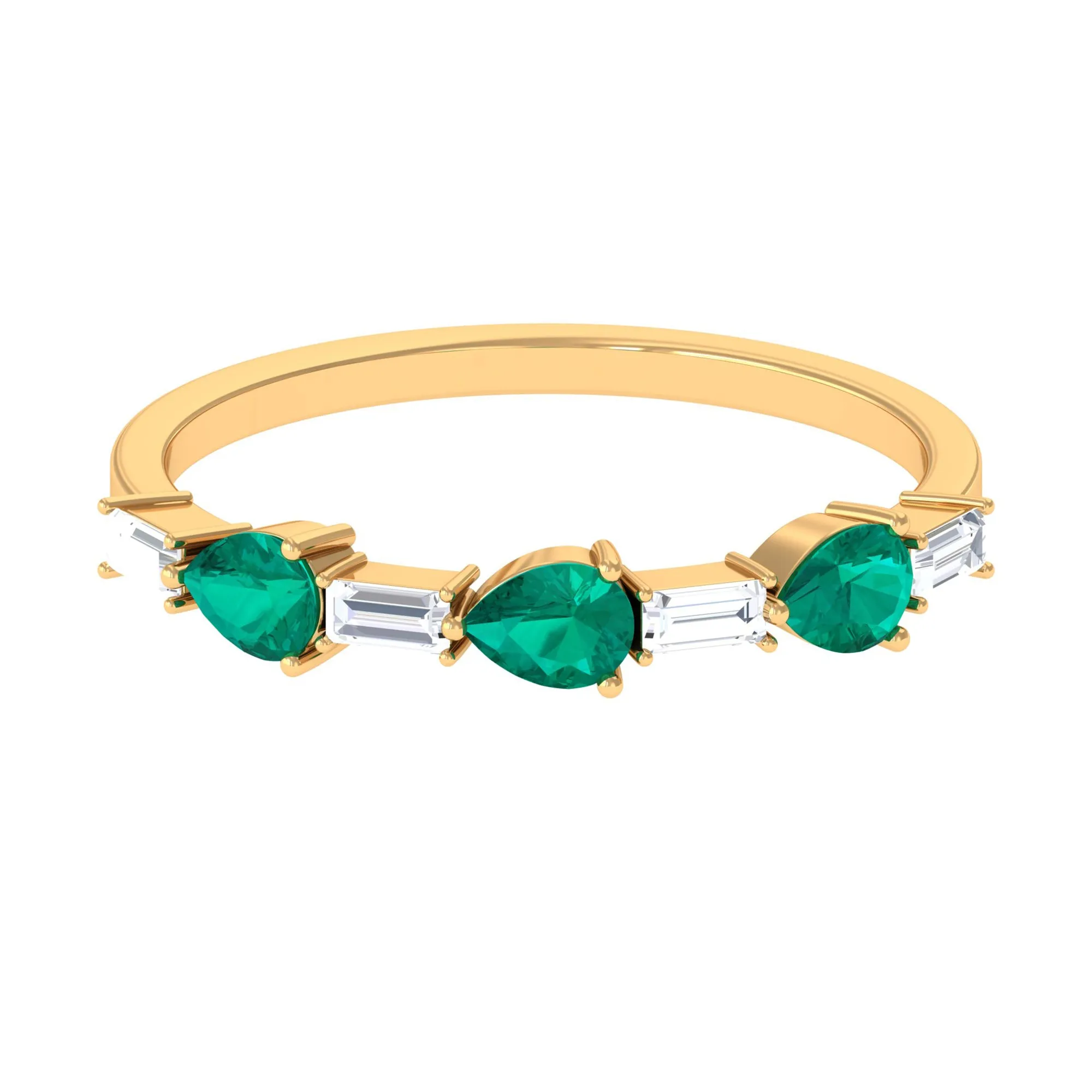 Emerald and Diamond East West Half Eternity Ring