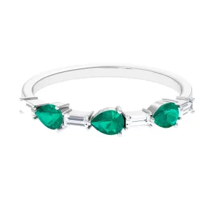 Emerald and Diamond East West Half Eternity Ring