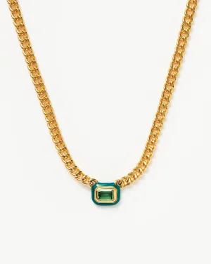 Enamel & Stone Floating Pendant Chain Necklace | 18ct Gold Plated/Green Cubic Zirconia