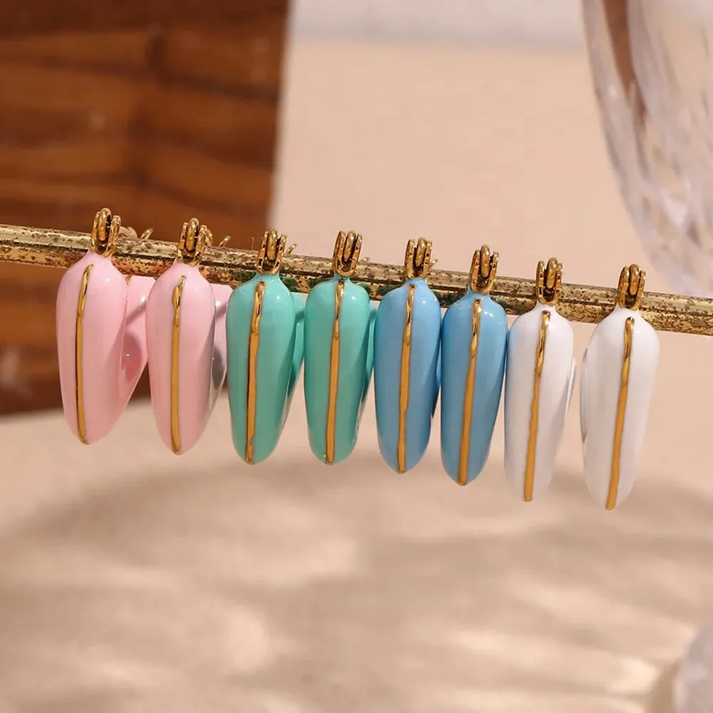 Enamel Colour V Huggie Hoop Earrings - Green/Blue/Pink/White