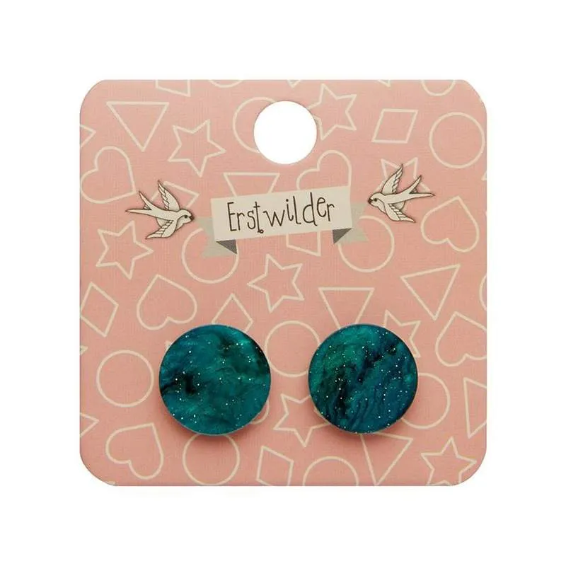 Erstwilder - Circle Ripple Glitter Resin Stud Earrings - Emerald