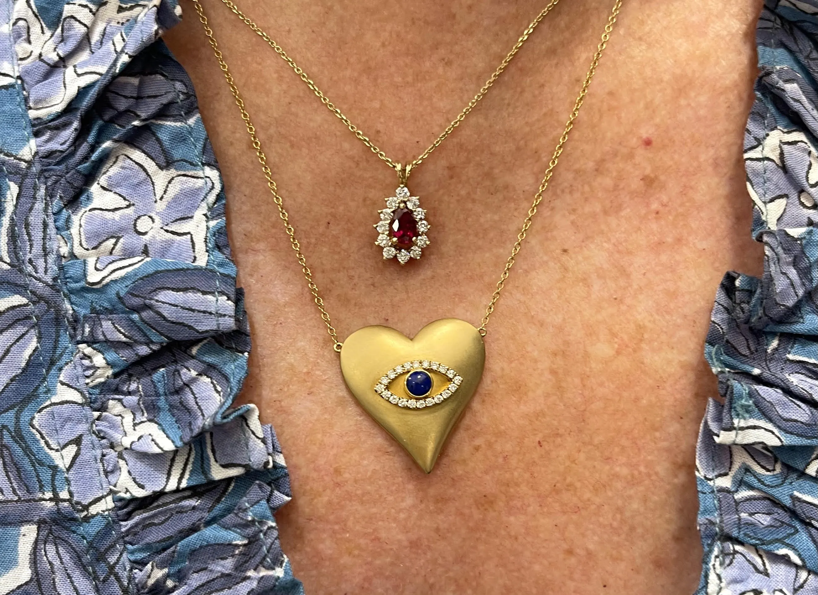 Evil Eye Diamond and Lapis Heart Necklace