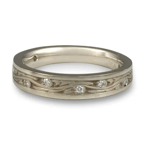 Extra Narrow Starry Night With Diamonds Wedding Bandin 14K White Gold