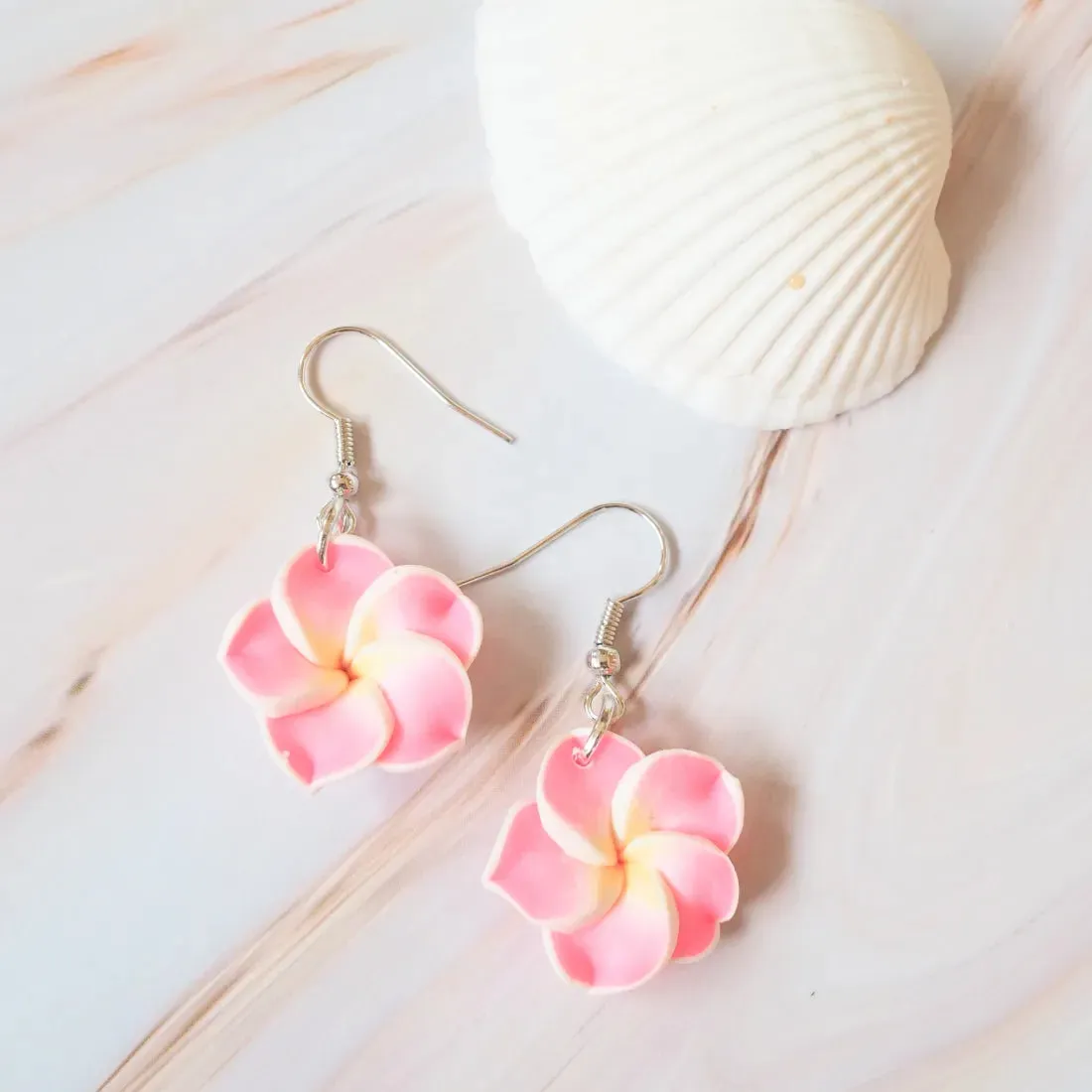 Flirty Plumeria Bubble Pink Drop Earrings