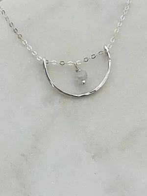 Forged sterling silver wire half moon necklace with moonstone