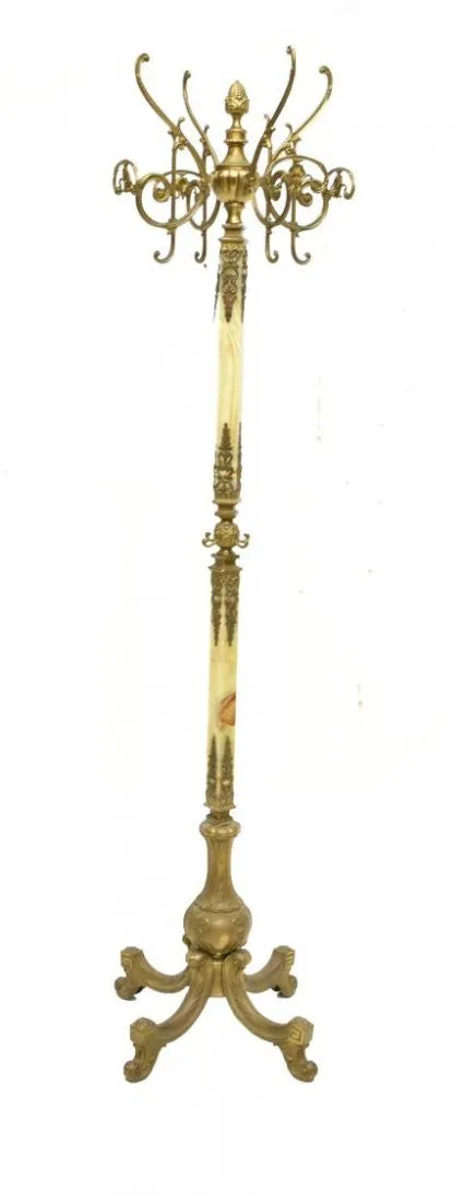 French Brass and Onyx standing Hall Tree, early 1900s