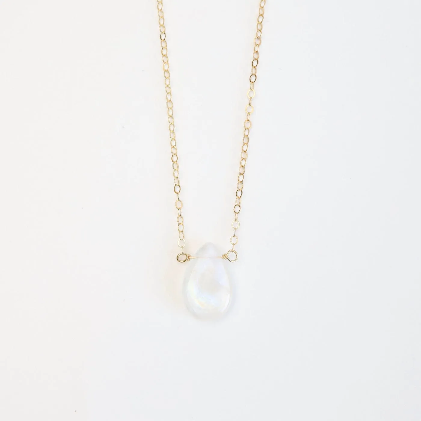 Gold Filled Smooth Rainbow Moonstone Drop Necklace