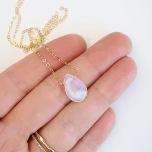 Gold Filled Smooth Rainbow Moonstone Drop Necklace