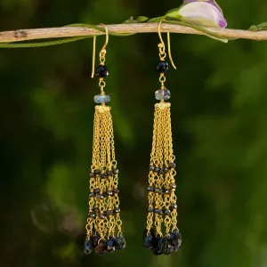 Gold Plated Earrings with Labradorite Tourmaline and Spinel - Elysian Cascade | NOVICA