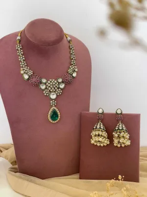 Gold Plated Kundan Polki Stone Meenakari Necklace Set