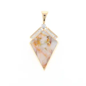 Gold Quartz Kite Shape Inlaid Pendant with 0.19ctw Diamonds (G2)