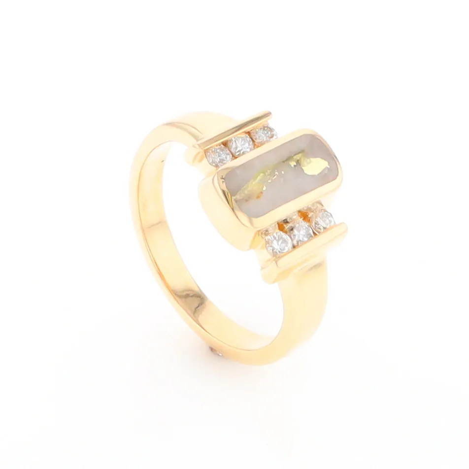 Gold Quartz Ring Oval Inlaid Design with .24ctw Round Diamonds