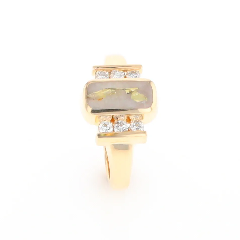 Gold Quartz Ring Oval Inlaid Design with .24ctw Round Diamonds