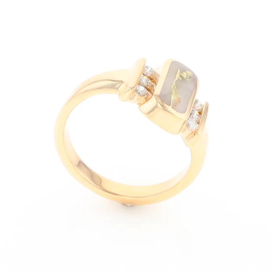 Gold Quartz Ring Oval Inlaid Design with .24ctw Round Diamonds