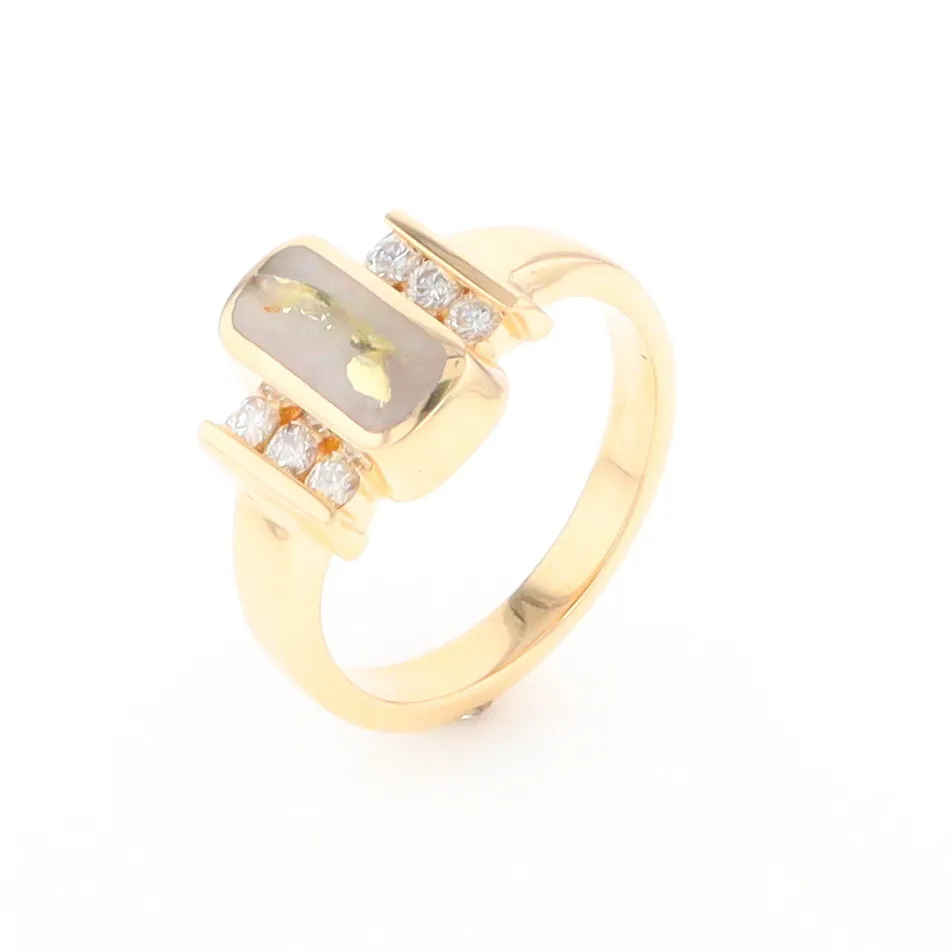 Gold Quartz Ring Oval Inlaid Design with .24ctw Round Diamonds