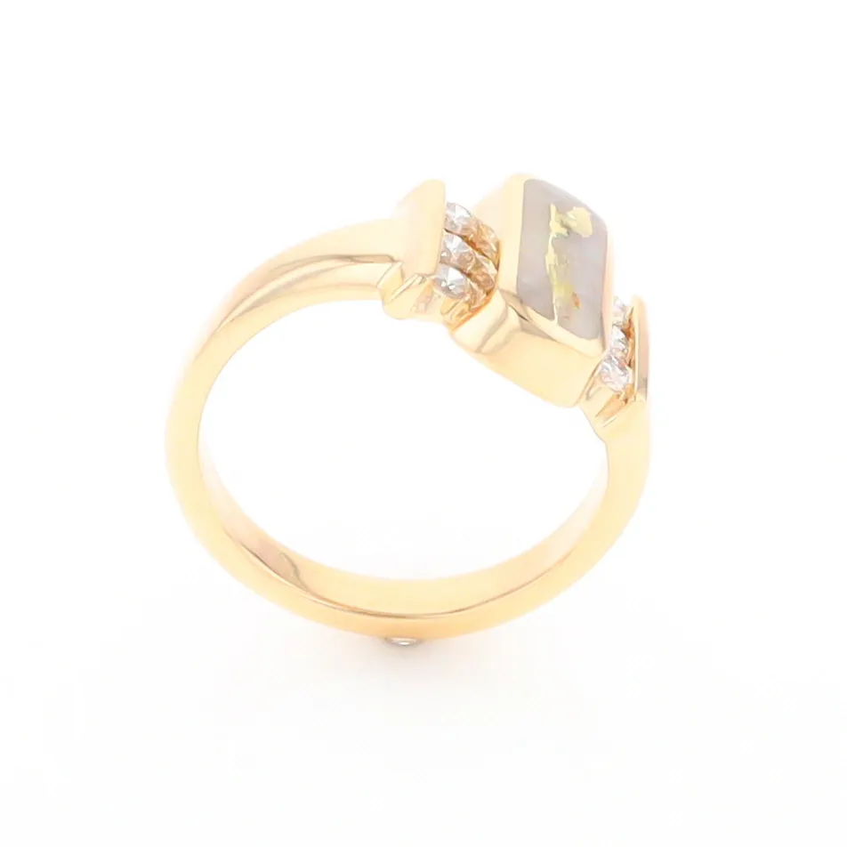 Gold Quartz Ring Oval Inlaid Design with .24ctw Round Diamonds