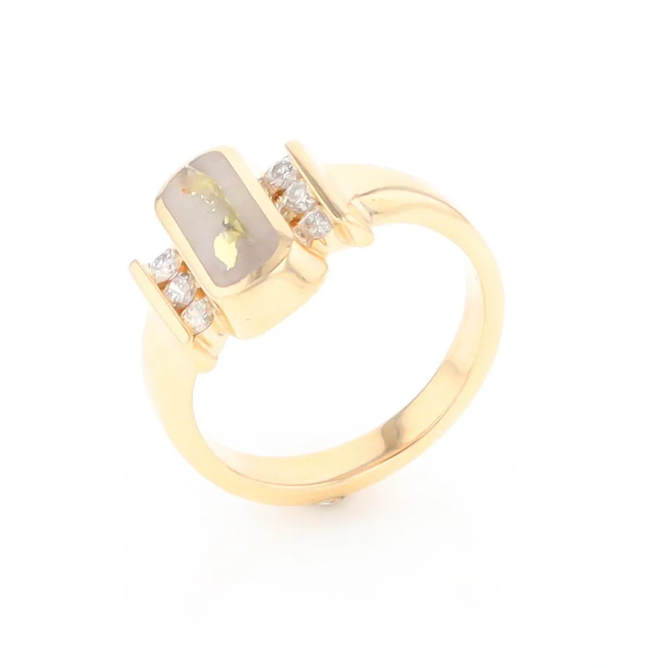 Gold Quartz Ring Oval Inlaid Design with .24ctw Round Diamonds