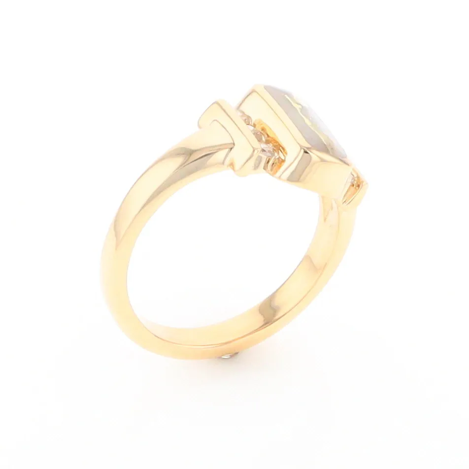 Gold Quartz Ring Oval Inlaid Design with .24ctw Round Diamonds