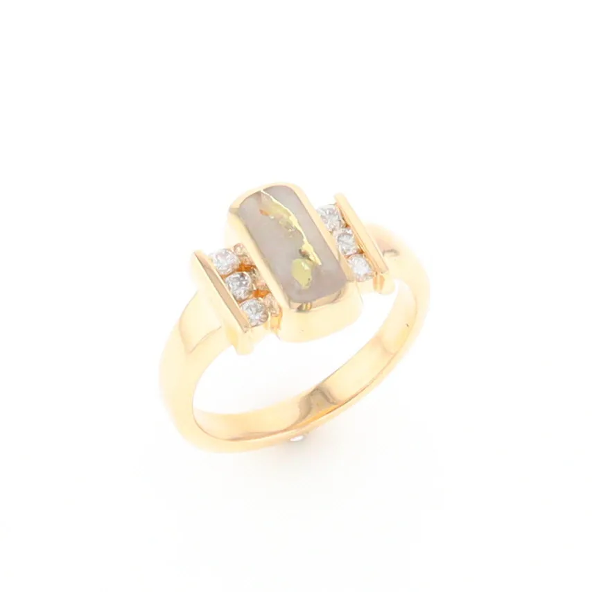 Gold Quartz Ring Oval Inlaid Design with .24ctw Round Diamonds