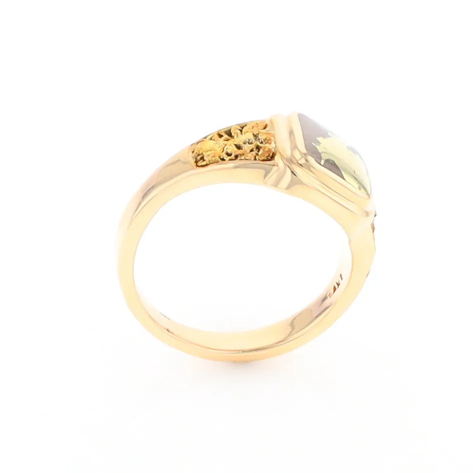 Gold Quartz Ring Square Inlaid Design Double Natural Nugget Sides