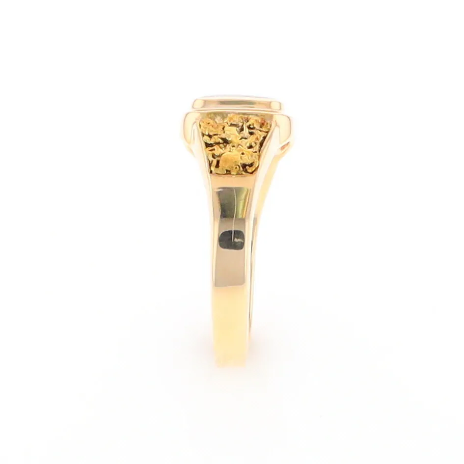 Gold Quartz Ring Square Inlaid Design Double Natural Nugget Sides