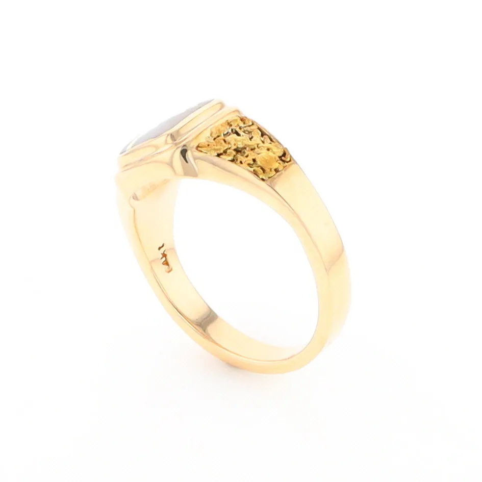 Gold Quartz Ring Square Inlaid Design Double Natural Nugget Sides