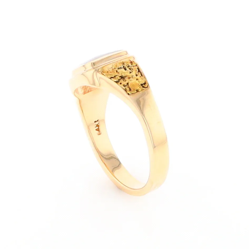 Gold Quartz Ring Square Inlaid Design Double Natural Nugget Sides