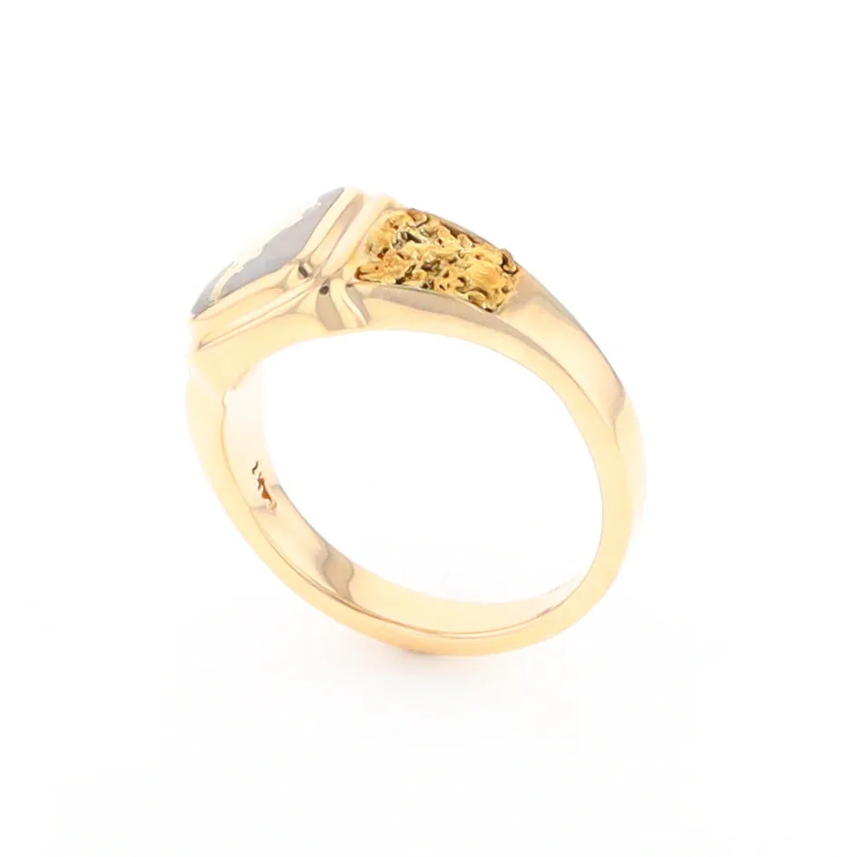 Gold Quartz Ring Square Inlaid Design Double Natural Nugget Sides